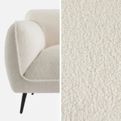 sweeek Divano in tessuto bouclé crema con gambe in metallo, 3 posti