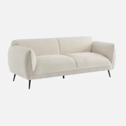 sweeek Divano in tessuto bouclé crema con gambe in metallo, 3 posti