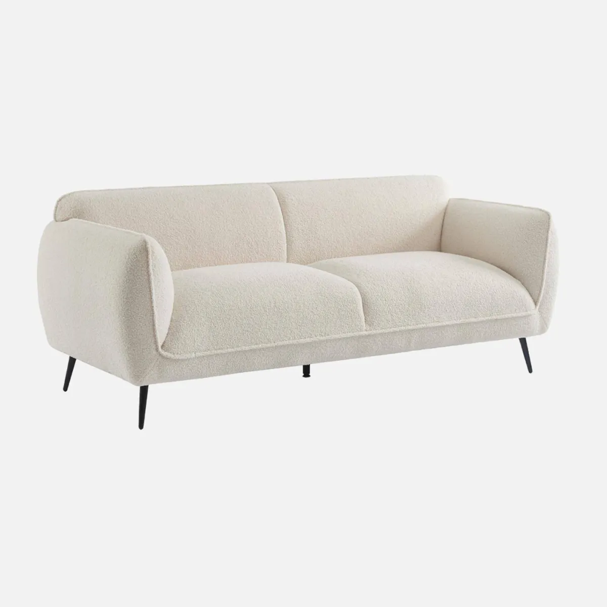 sweeek Divano in tessuto bouclé crema con gambe in metallo, 3 posti
