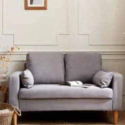 sweeek Divano in tessuto con gambe in legno, 2 posti