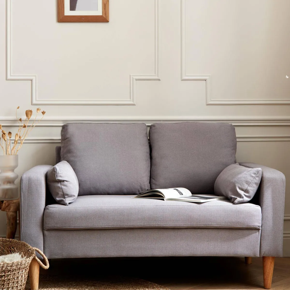 sweeek Divano in tessuto con gambe in legno, 2 posti