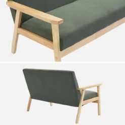 sweeek Divano in velluto a coste con gambe in legno, 2 posti