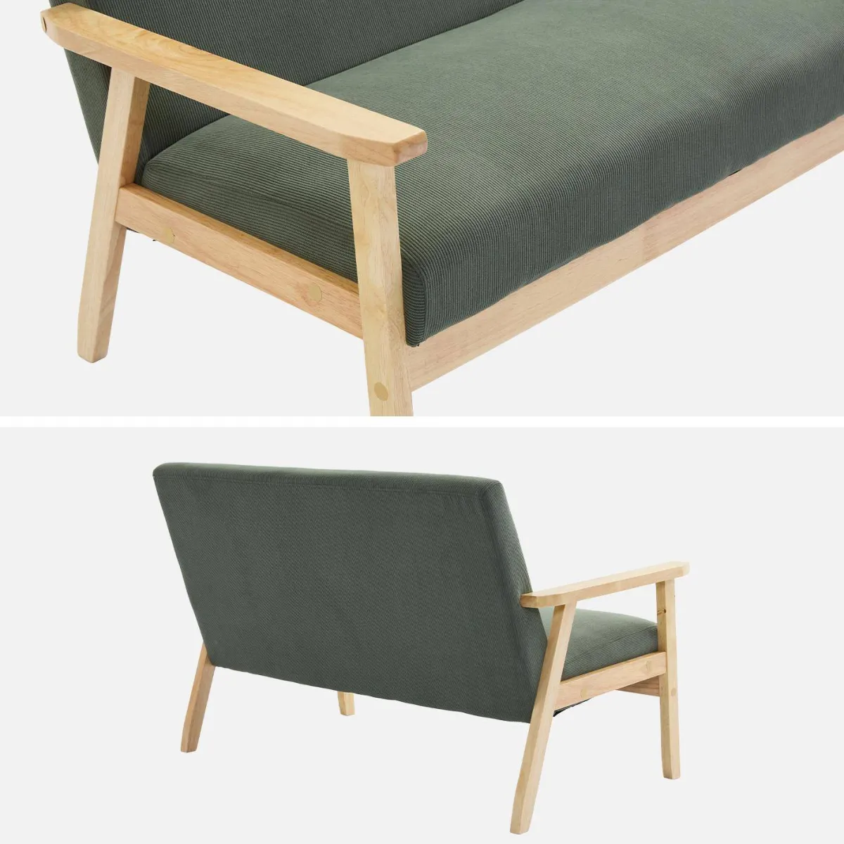 sweeek Divano in velluto a coste con gambe in legno, 2 posti