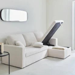 Divano letto angolare reversibile in bouclé, 3 posti
