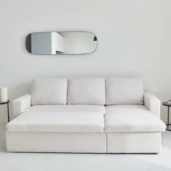 Divano letto angolare reversibile in bouclé, 3 posti