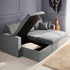 Divano letto angolare reversibile con contenitore, 3 posti