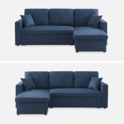 Divano letto angolare reversibile con contenitore, 3 posti