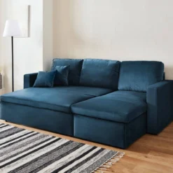 Divano letto angolare reversibile in velluto, 3 posti