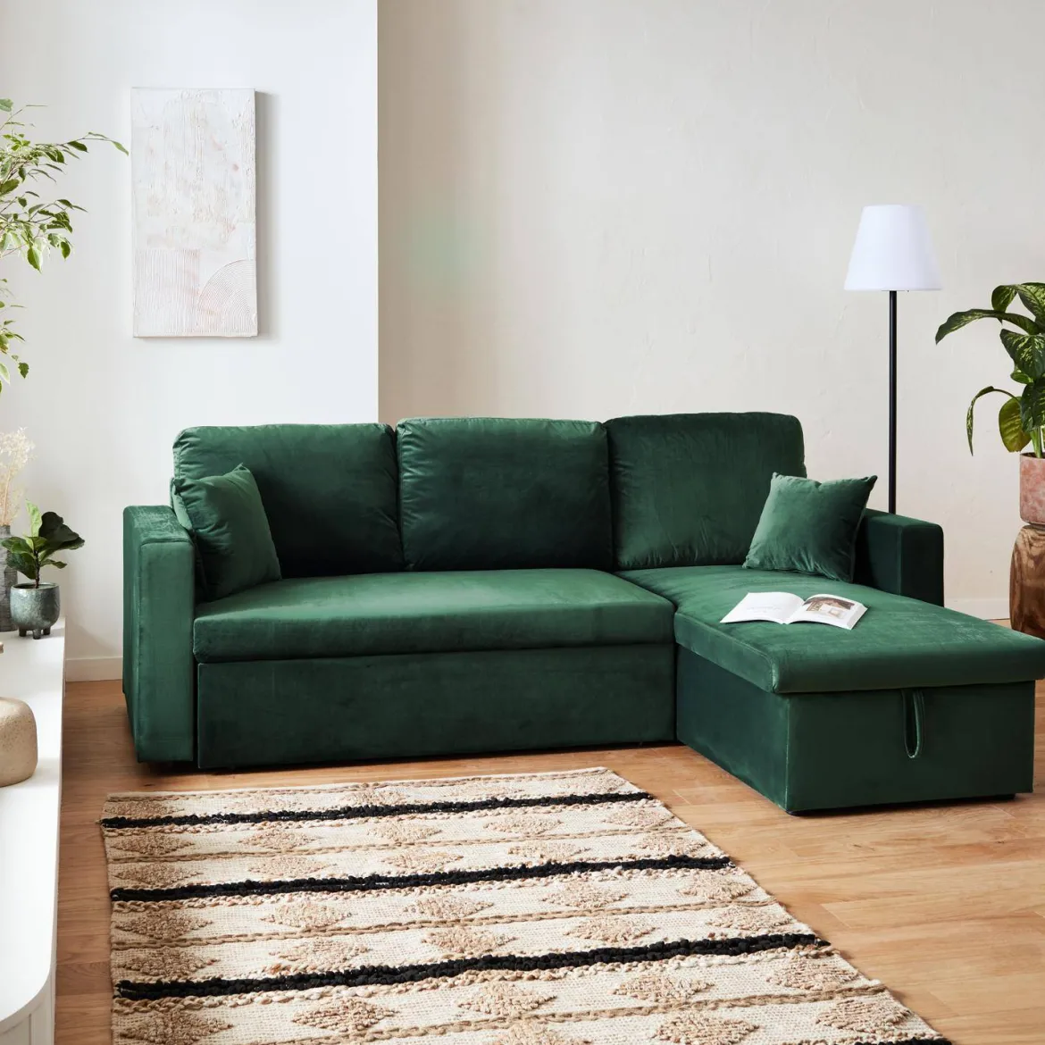 Divano letto angolare reversibile in velluto, 3 posti