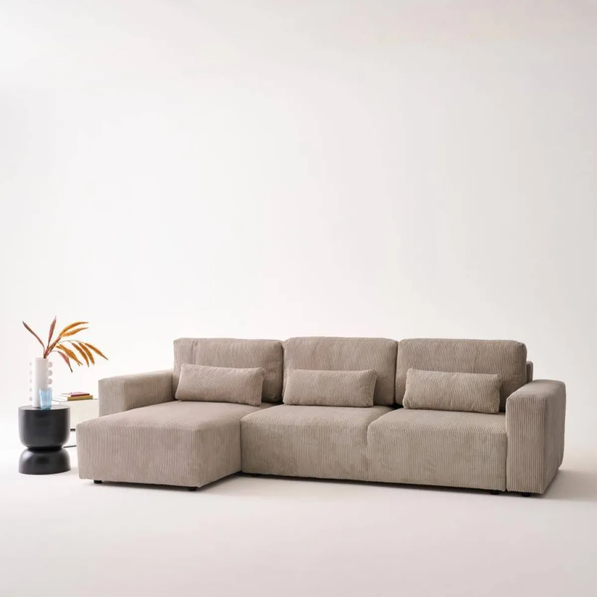sweeek Divano letto angolare reversibile con contenitore in velluto a coste, da 3 a 5 posti