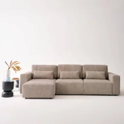 sweeek Divano letto angolare reversibile con contenitore in velluto a coste, da 3 a 5 posti
