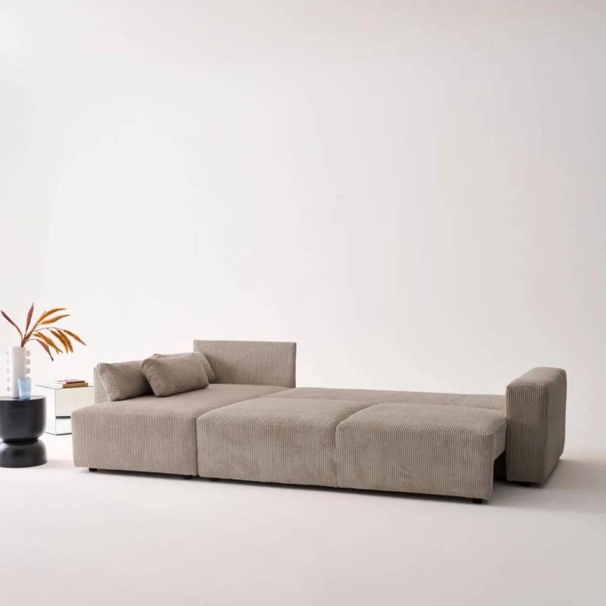 sweeek Divano letto angolare reversibile con contenitore in velluto a coste, da 3 a 5 posti
