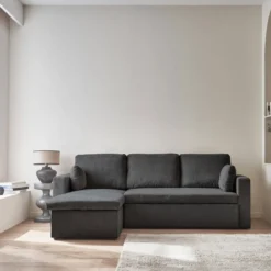 Divano letto angolare reversibile in velluto a coste, 3 posti