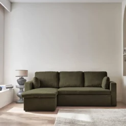 Divano letto angolare reversibile in velluto a coste, 3 posti