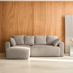 Divano letto angolare reversibile in velluto a coste, 3 posti