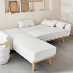 sweeek Divano letto angolare reversibile in tessuto bouclé, 3 posti