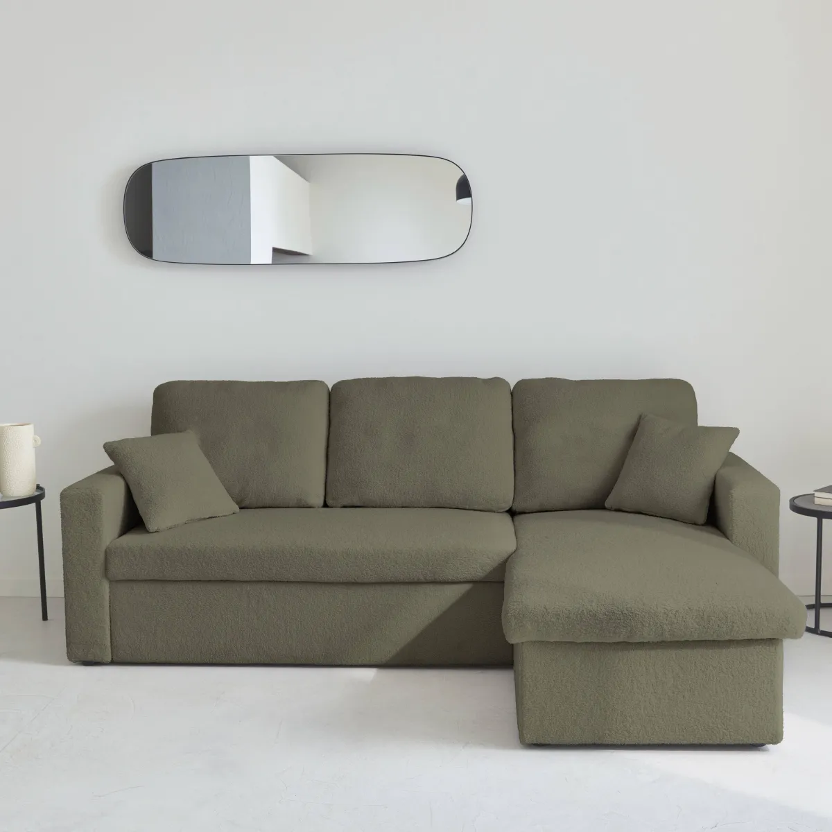 sweeek Divano letto angolare reversibile in bouclé, 3 posti