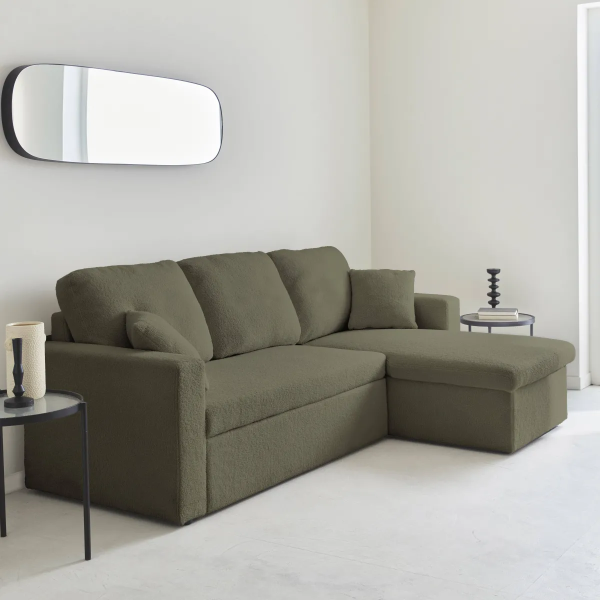sweeek Divano letto angolare reversibile in bouclé, 3 posti