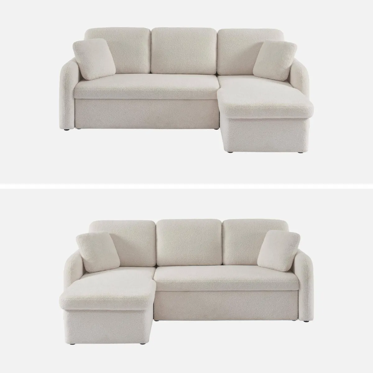 sweeek Divano letto angolare reversibile in bouclé con contenitore, 3 posti