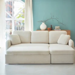 sweeek Divano letto angolare reversibile in bouclé con contenitore, 3 posti