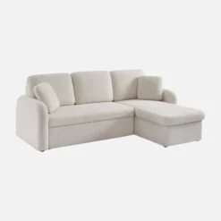sweeek Divano letto angolare reversibile in bouclé con contenitore, 3 posti