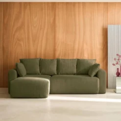 sweeek Divano letto angolare reversibile in velluto a coste, 3 posti