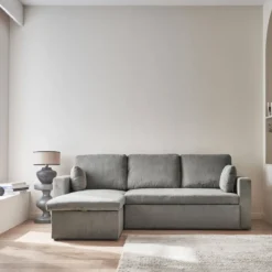 sweeek Divano letto angolare reversibile in velluto a coste, 3 posti