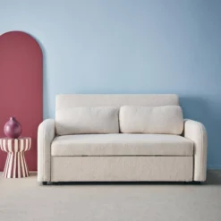 sweeek Divano letto arrotondato in tessuto bouclé, 2 posti