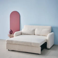 sweeek Divano letto arrotondato in tessuto bouclé, 2 posti