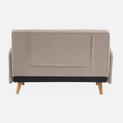 Divano letto clic-clac in tessuto con gambe in legno, 2 posti