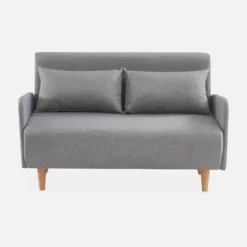 Divano letto clic-clac in tessuto con gambe in legno, 2 posti