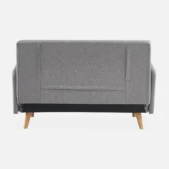 Divano letto clic-clac in tessuto con gambe in legno, 2 posti