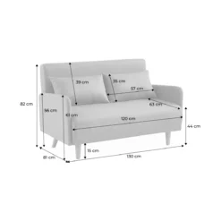 sweeek Divano letto clic-clac in tessuto con gambe in legno, 2 posti