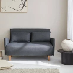 sweeek Divano letto clic-clac in tessuto con gambe in legno, 2 posti