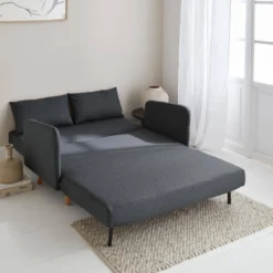 sweeek Divano letto clic-clac in tessuto con gambe in legno, 2 posti
