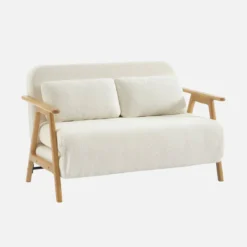 sweeek Divano letto convertibile in legno di hevea e bouclé testurizzato, 2 posti
