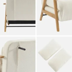 sweeek Divano letto convertibile in legno di hevea e bouclé testurizzato, 2 posti
