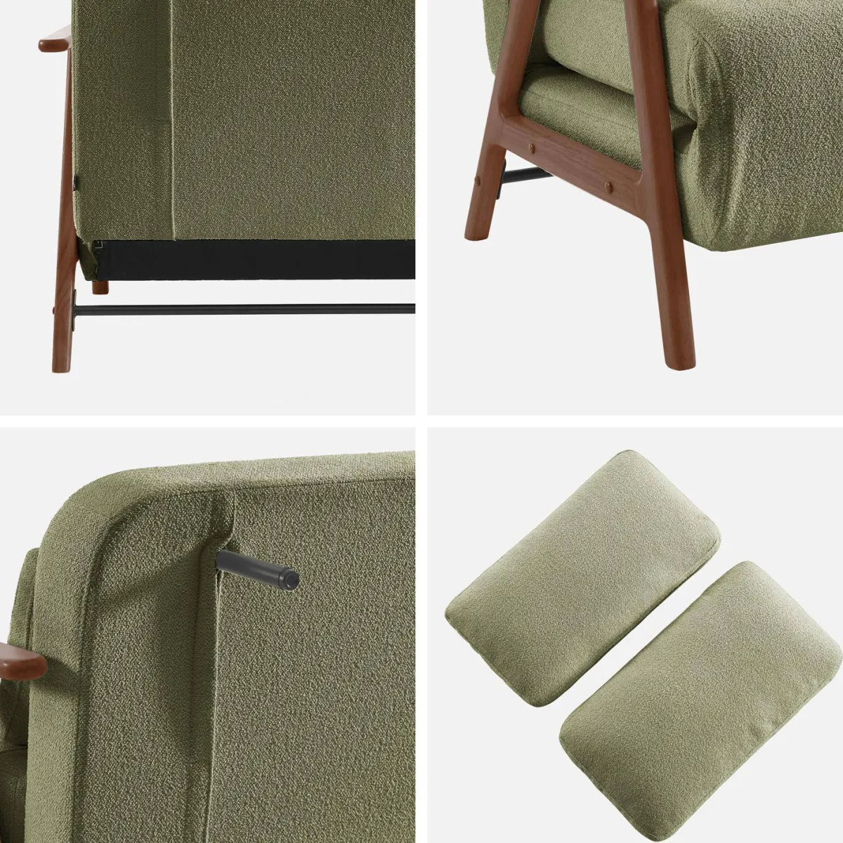 sweeek Divano letto convertibile 2 posti in legno di hevea tinto noce chiaro e tessuto bouclé