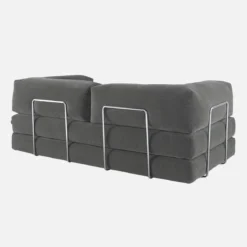 Divano letto futon in velluto a coste e struttura cromata