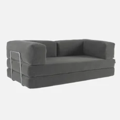 Divano letto futon in velluto a coste e struttura cromata