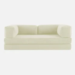 Divano letto futon in velluto a coste e struttura cromata