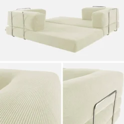 Divano letto futon in velluto a coste e struttura cromata