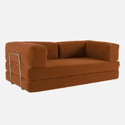 Divano letto futon in velluto a coste e struttura cromata