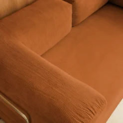 Divano letto futon in velluto a coste e struttura cromata