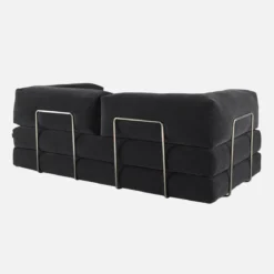 Divano letto futon in velluto a coste e struttura cromata