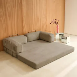 sweeek Divano letto futon in velluto a coste e struttura cromata