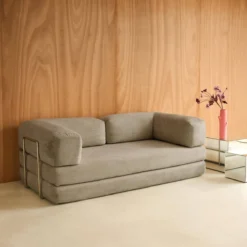 sweeek Divano letto futon in velluto a coste e struttura cromata
