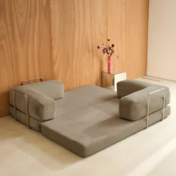sweeek Divano letto futon in velluto a coste e struttura cromata