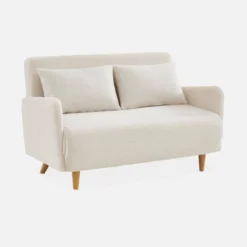 sweeek Divano letto in bouclé con gambe in legno, 2 posti