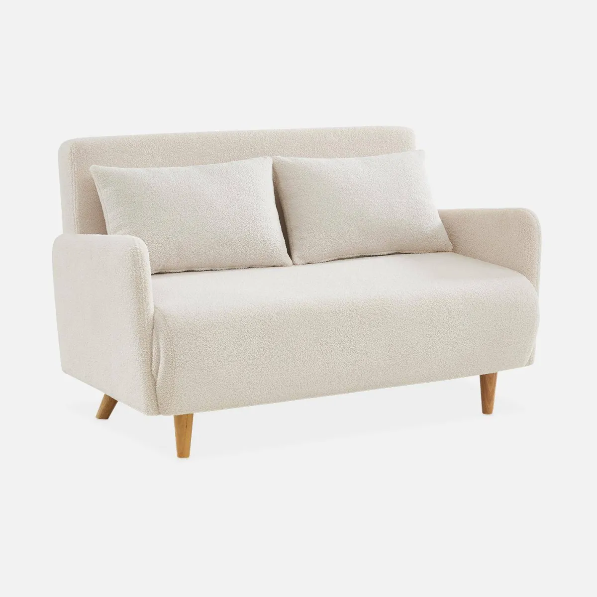 sweeek Divano letto in bouclé con gambe in legno, 2 posti